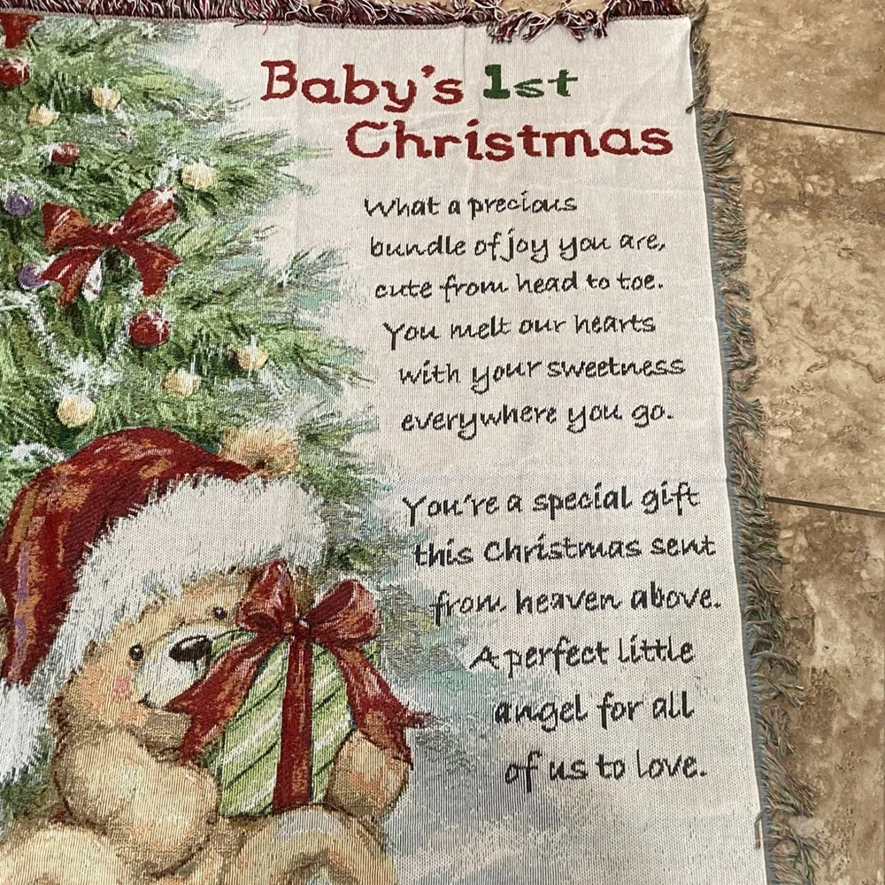 Festive Baby's First Christmas Blanket with Bear and Tree